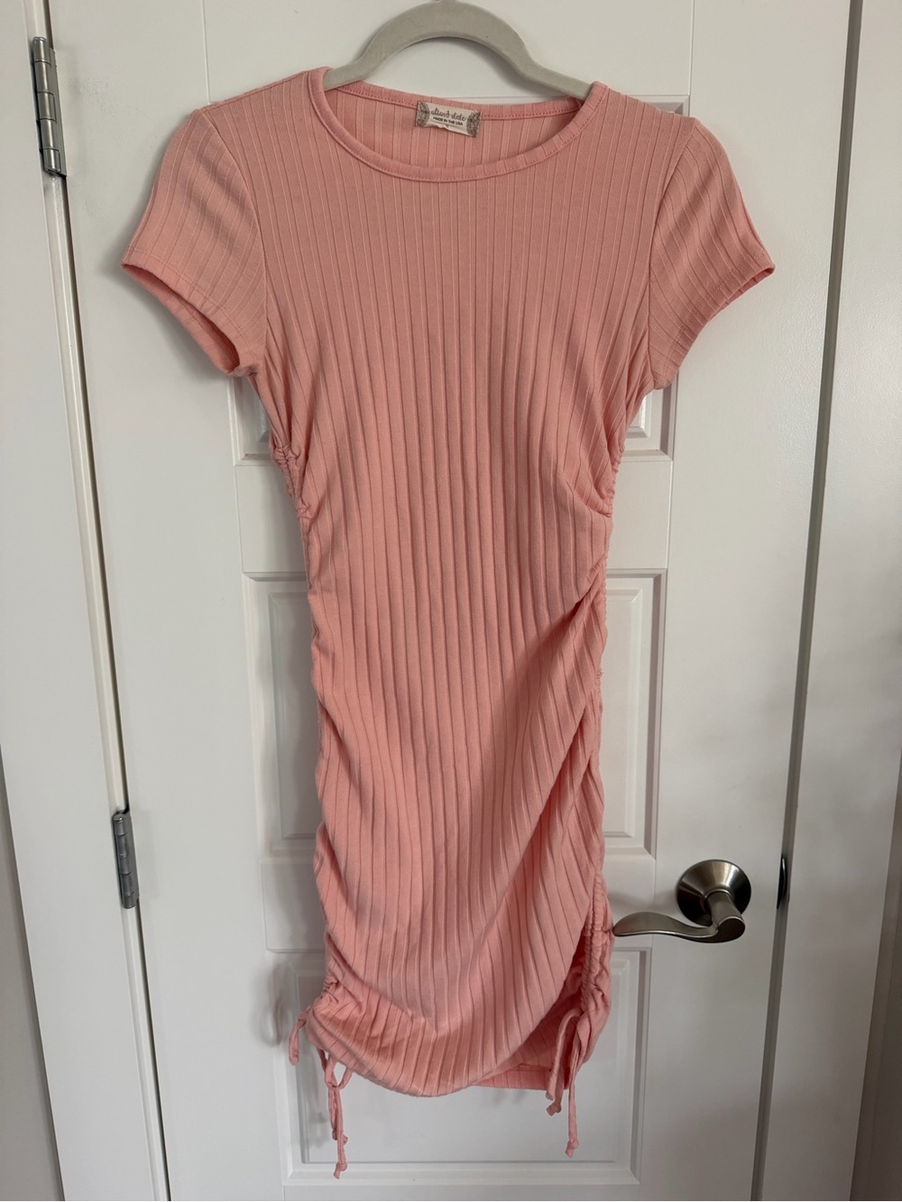 Altar'd State Ribbed Pink Mini Dress with Side Drawstrings